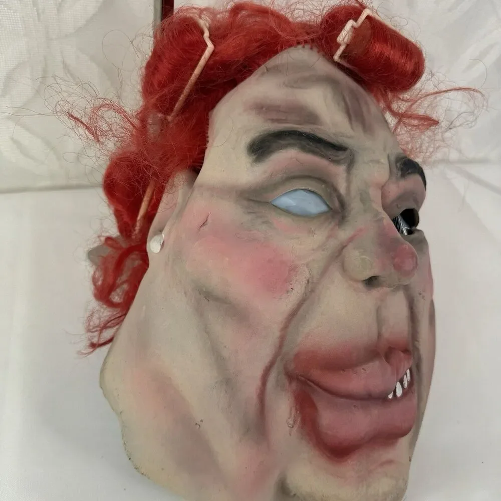 Topstone Woman With Red Hair & Curlers Rubber Mask Vintage‎ Has Holes And Tears